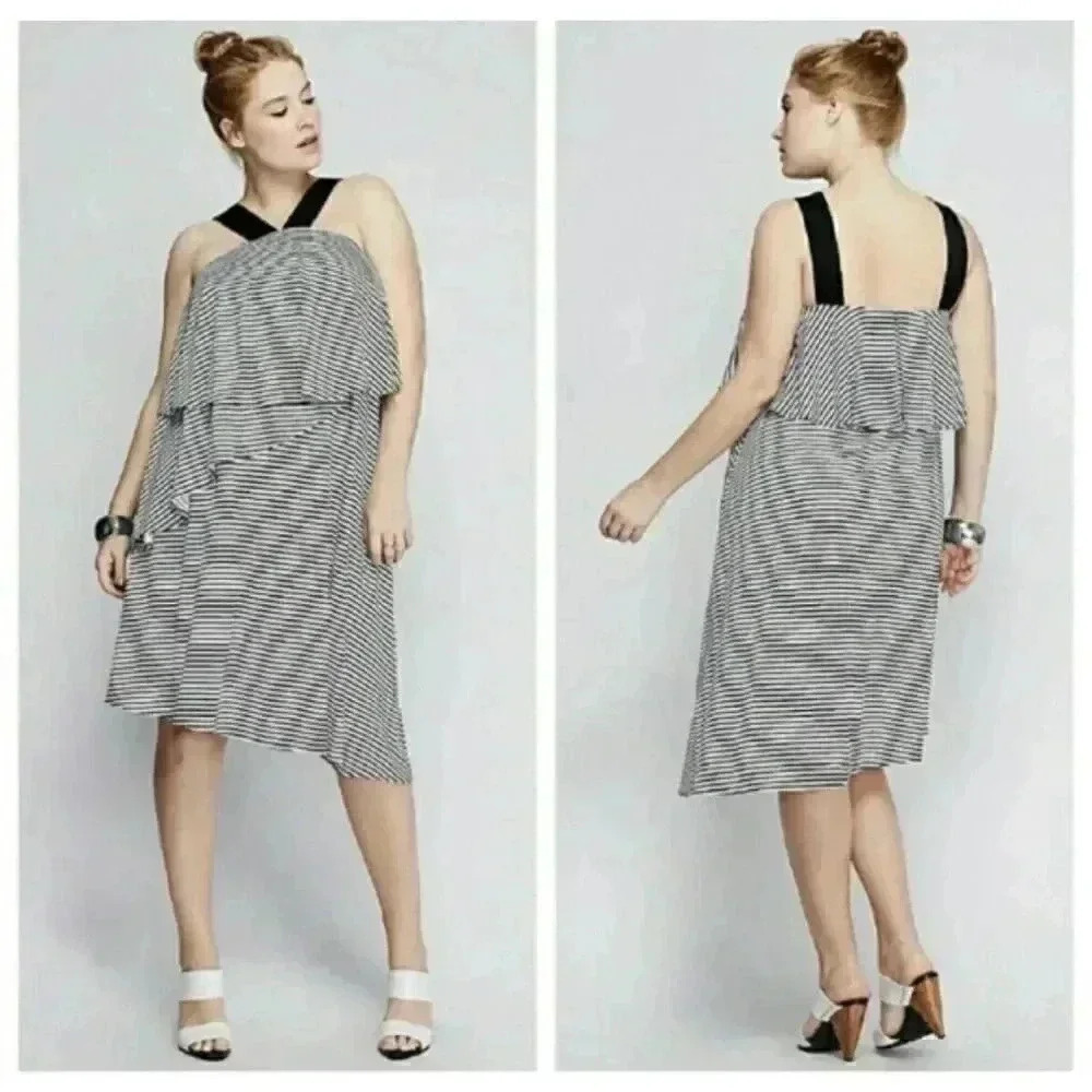 Striped Black & White Ruffle Sundress with Wide Straps